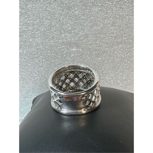 18KT White Gold Woven Design Diamond Cocktail Ring size 7.75 - Picture 4 of 10